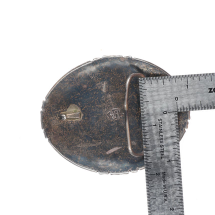 Vintage Native American sterling silver Zuni fish fetish turquoise belt buckle