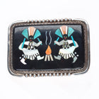 Vintage Etsate Zuni sterling silver Gan dancers intarsia inlay belt buckle