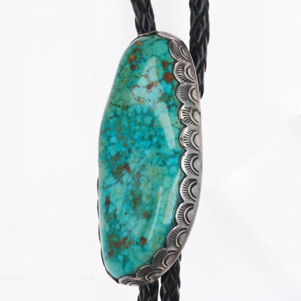 c1970 Vintage Navajo high grade turquoise bolo tie sterling silver Joe Chee
