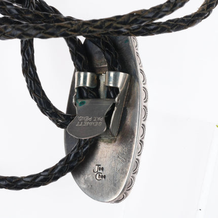 c1970 Vintage Navajo high grade turquoise bolo tie sterling silver Joe Chee