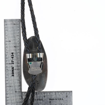 c1970 Vintage Navajo high grade turquoise bolo tie sterling silver Joe Chee