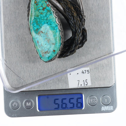 c1970 Vintage Navajo high grade turquoise bolo tie sterling silver Joe Chee