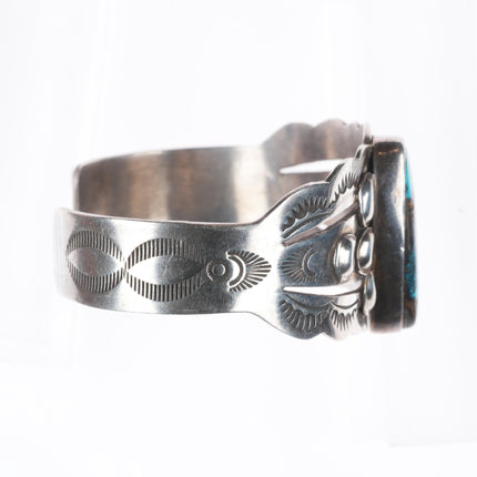 7" James McCabe Navajo sterling silver cuff bracelet w/ nice spiderweb turquoise