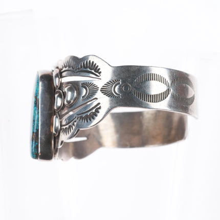 7" James McCabe Navajo sterling silver cuff bracelet w/ nice spiderweb turquoise