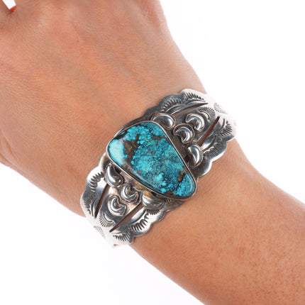 7" James McCabe Navajo sterling silver cuff bracelet w/ nice spiderweb turquoise
