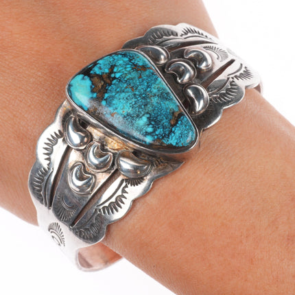 7" James McCabe Navajo sterling silver cuff bracelet w/ nice spiderweb turquoise