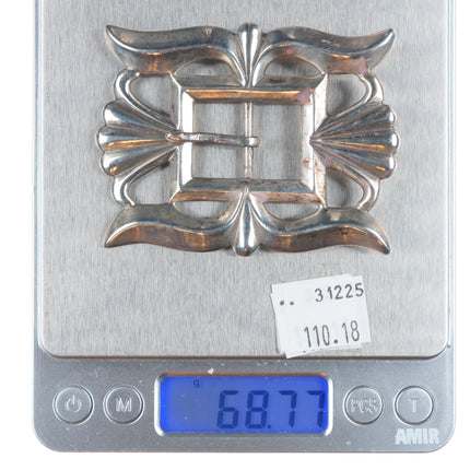 Vintage Navajo sandcast sterling silver belt buckle SS