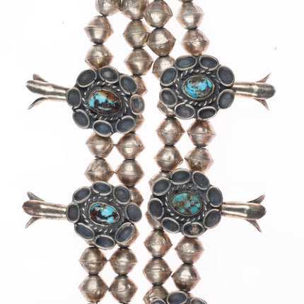1960's Vintage Navajo sterling silver squash blossom necklace w/ nice turquoise