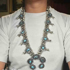 1960's Vintage Navajo sterling silver squash blossom necklace w/ nice turquoise