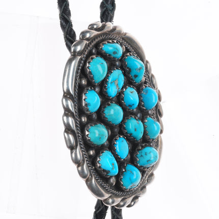 c1960's c-31 Harry Begay? Sterling silver turquoise cluster bolo tie fancy tips