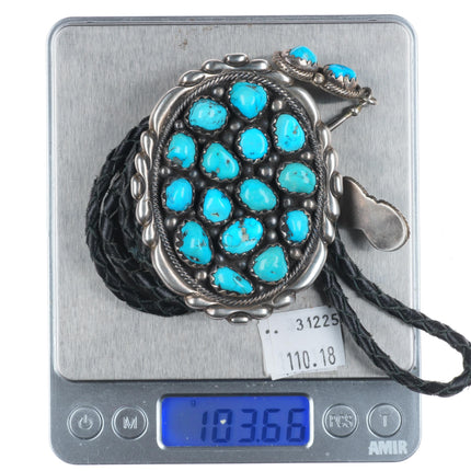 c1960's c-31 Harry Begay? Sterling silver turquoise cluster bolo tie fancy tips