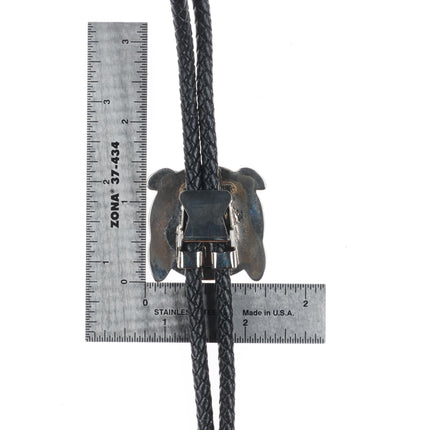 H.M. Coonsis Zuni sterling silver turquoise/coral inlay knifewing bolo tie