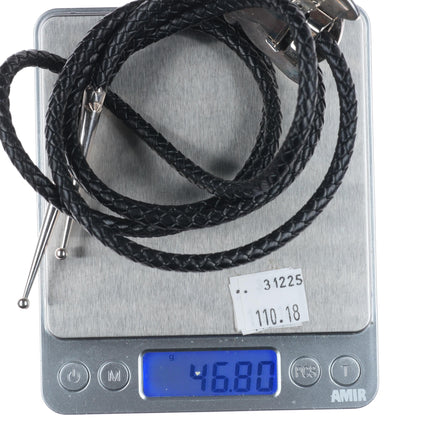 H.M. Coonsis Zuni sterling silver turquoise/coral inlay knifewing bolo tie