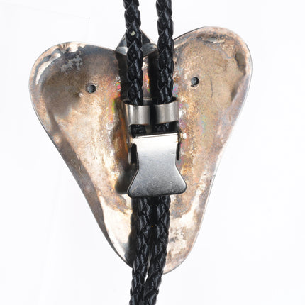 Large vintage Santo Domingo sterling silver agate bolo tie turquoise/shell inlay