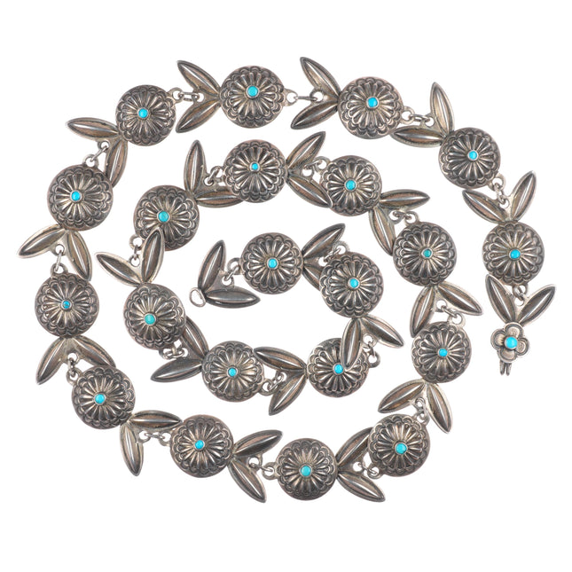 31.5" 1940s Vintage Navajo sterling silver sleeping beauty turquoise concho belt