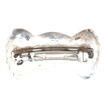 Large Vintage Navajo nicely stamped sterling silver onyx barrette/hair clip