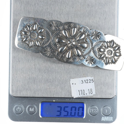 Large Vintage Navajo nicely stamped sterling silver barrette/hair clip