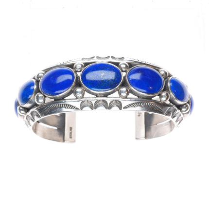 6.3" Jeanette Dale Navajo carinated sterling silver lapis row cuff bracelet