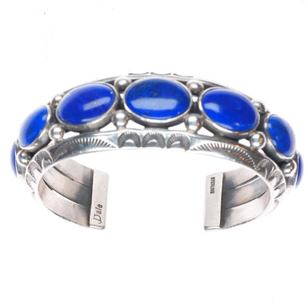 6.3" Jeanette Dale Navajo carinated sterling silver lapis row cuff bracelet