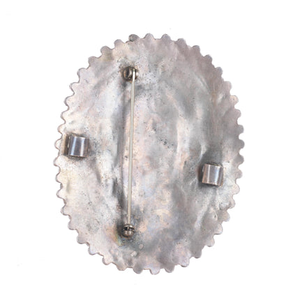 c1940 Big Vintage Zuni petit point turquoise bolo/pin/brooch sterling silver