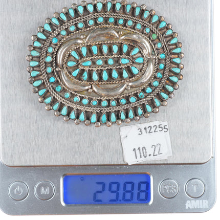 c1940 Big Vintage Zuni petit point turquoise bolo/pin/brooch sterling silver