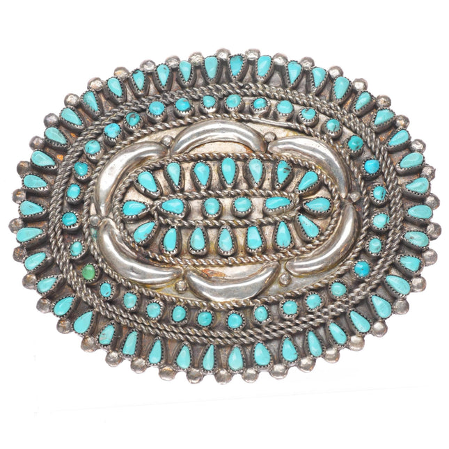 c1940 Big Vintage Zuni petit point turquoise bolo/pin/brooch sterling silver
