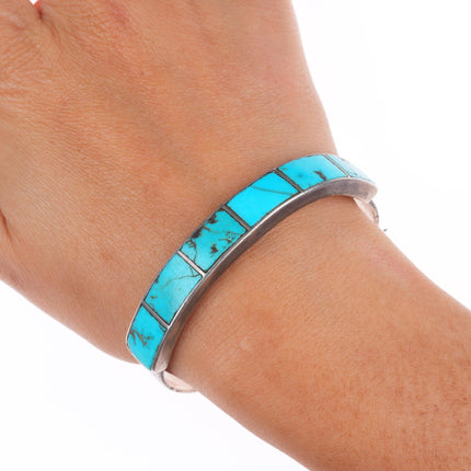 6.5" Vintage Zuni ingot/sterling silver turquoise channel inlay cuff bracelet
