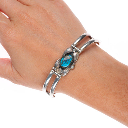 6.75" WW Navajo sterling silver Morenci turquoise vintage hinged bangle bracelet