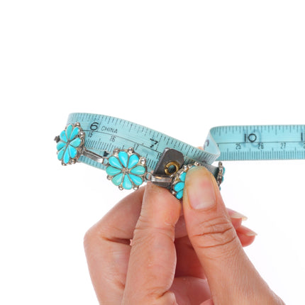 7" Vintage Zuni sterling silver channel inlay turquoise floriform link bracelet
