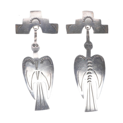 Vintage Navajo sterling silver Peyote Bird hand stamped dangle earrings