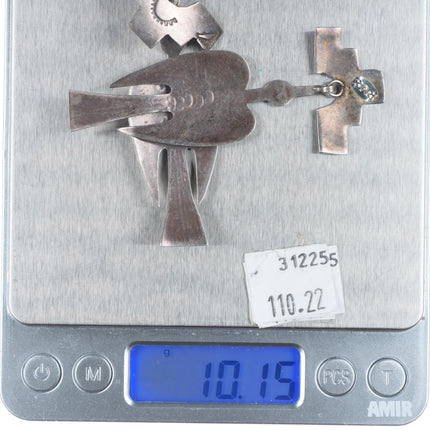 Vintage Navajo sterling silver Peyote Bird hand stamped dangle earrings