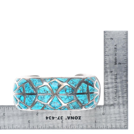 6" Gibson Montano Navajo sterling silver spiderweb turquoise inlay cuff bracelet
