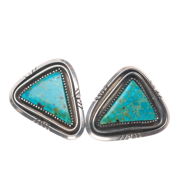 Vintage Navajo sterling silver high grade turquoise clip-on earrings