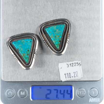 Vintage Navajo sterling silver high grade turquoise clip-on earrings