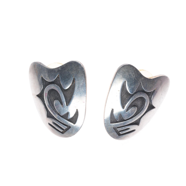 Bernard Dawahoya Hopi overlay vintage sterling silver clip-on earrings