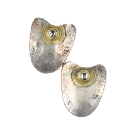 Bernard Dawahoya Hopi overlay vintage sterling silver clip-on earrings