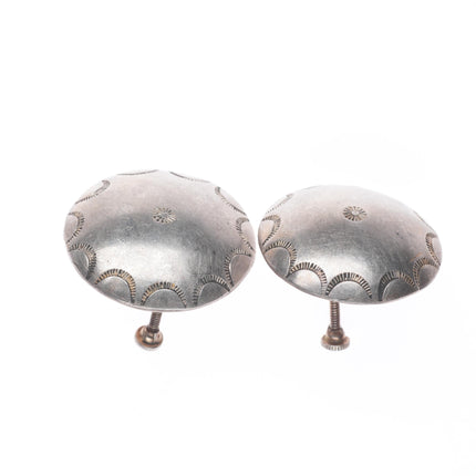 40's-50's Navajo sterling silver domed hand stamped screw back earrings