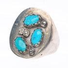 sz11 TU Big Zuni vintage sterling sliver flat top ring with turquoise