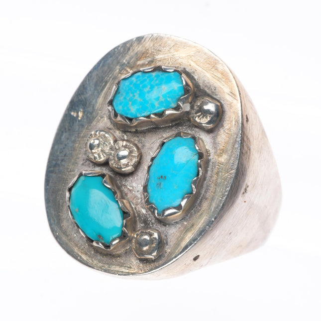 sz11 TU Big Zuni vintage sterling sliver flat top ring with turquoise