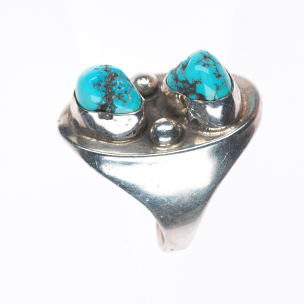 sz12 Vintage Navajo sterling silver 2 stone turquoise Men's ring