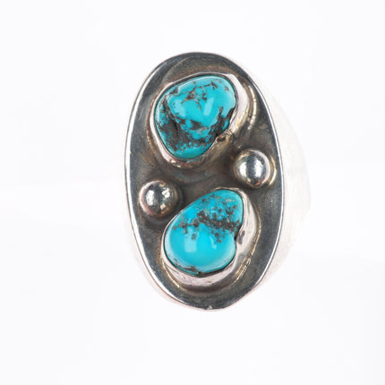 sz12 Vintage Navajo sterling silver 2 stone turquoise Men's ring