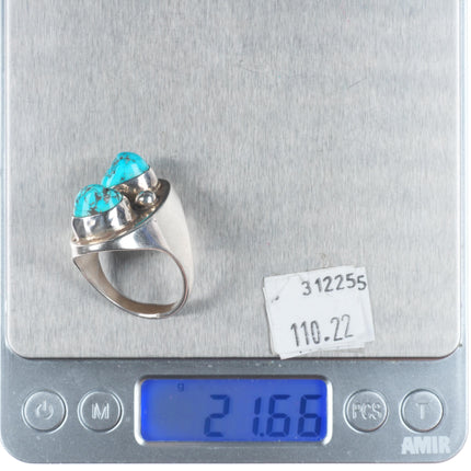 sz12 Vintage Navajo sterling silver 2 stone turquoise Men's ring