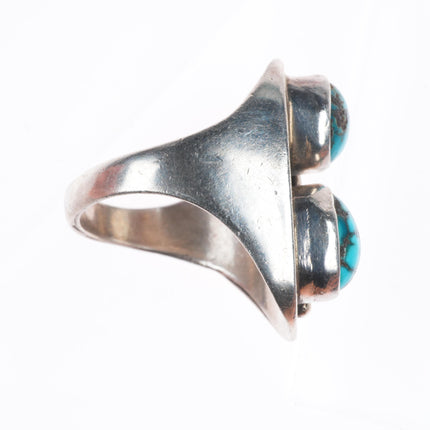 sz12.5 Vintage Navajo sterling silver 2 stone turquoise feather Men's ring