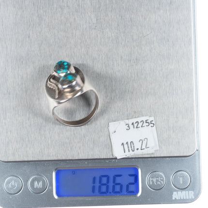 sz12.5 Vintage Navajo sterling silver 2 stone turquoise feather Men's ring