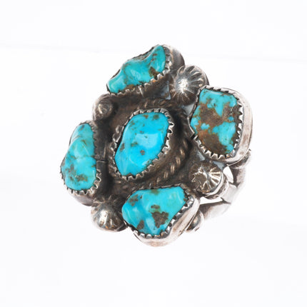 sz8 40's-50's Vintage CG Wallace Zuni sterling silver turquoise cluster ring