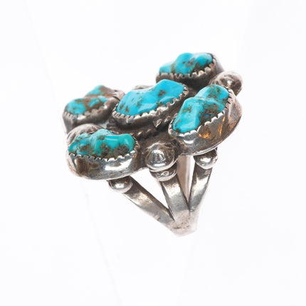 sz8 40's-50's Vintage CG Wallace Zuni sterling silver turquoise cluster ring