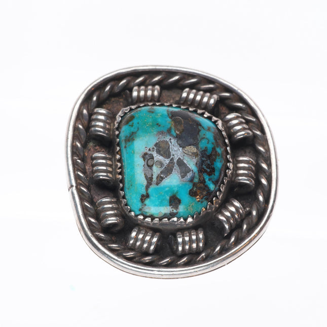 sz6.5 Vintage Navajo sterling silver ring with fancy bezel/nice turquoise