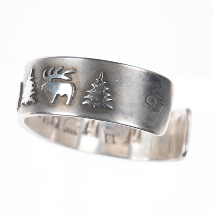 6.5" Harold Lujan Taos pueblo sterling silver interior stamped cuff bracelet