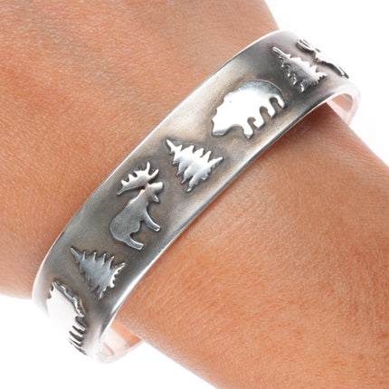 6.5" Harold Lujan Taos pueblo sterling silver interior stamped cuff bracelet