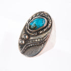 sz12 Vintage Navajo sterling silver men's ring feather face with turquoise
